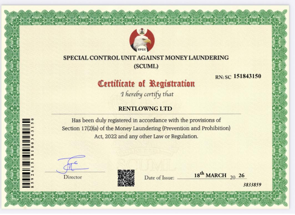 SCUML Certificate